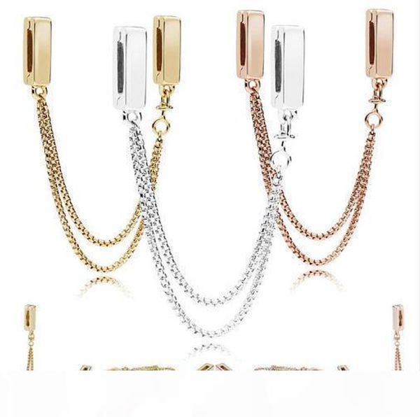 

2018 new reflections floating chains safety chain charm 100% 925 sterling silver beads fit designer bracelet gift diy jewelry, Bronze;silver