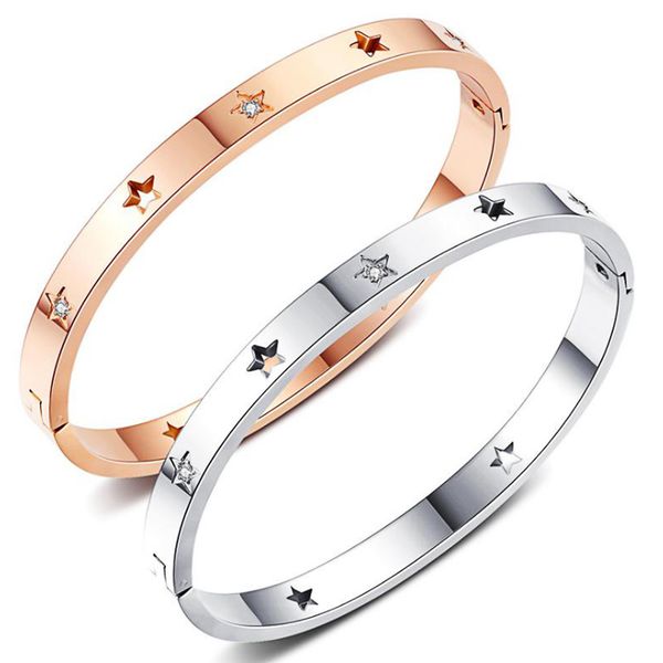 

vj fashion stainless steel carved star crystal bracelet jewelry for men and women, Black