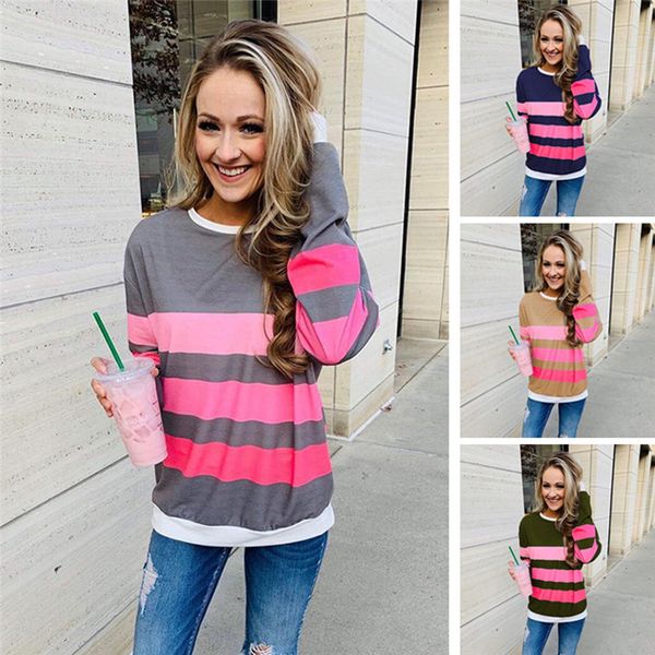 

casual striped women hoodies autumn long sleeve o neck loose pullover new women designer clothing, Black
