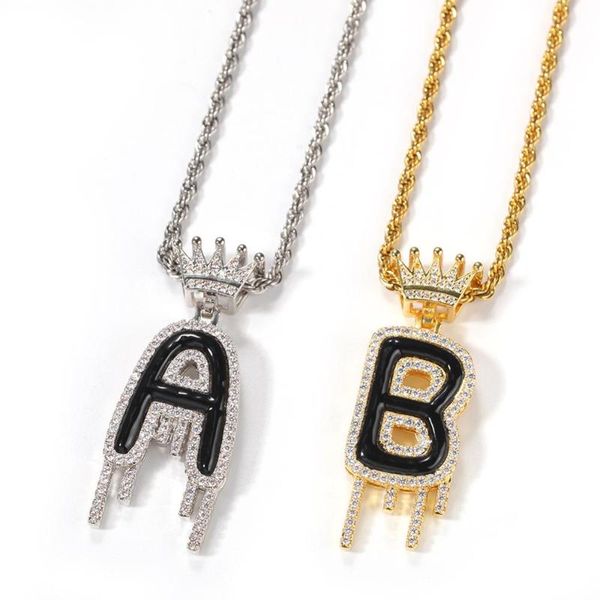 

custom a-z 26 black letter necklace crown drip cuban link chain punk hip hop pendants for man/women/couple 2020 fashion jewelry, Silver