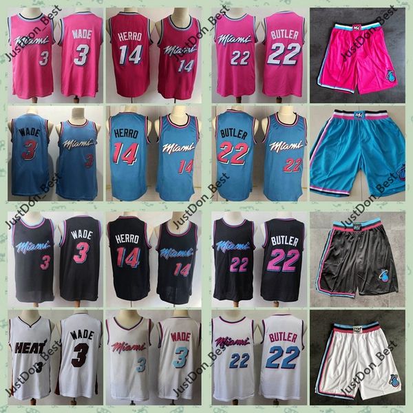 

mens miami heat throwback jerseys dwyane 3 wade tyler 14 herro jimmy 22 butler basketball shorts basketball jerseys pink orange1, Black;red
