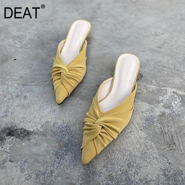 

deat] 2020 new spring summer pointed toe shallow pleated bowknot simple low heels slippers women shoes fashion tide 10g044, Black