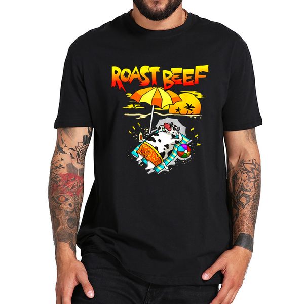 

roast beef cow on beach t shirt vacation sun tan kids funny tshirt 100% cotton eu size pure cotton homme casual camiseta
