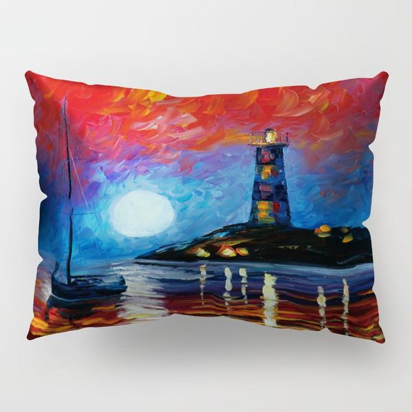 

oil painting tree long pillow scenery boat peach skin dacron lumbar pillow case
