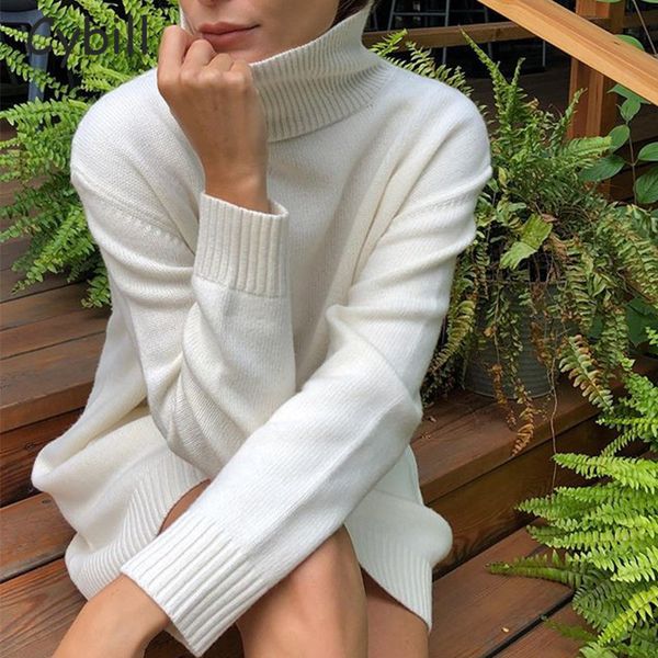 

cybill white oversized sweater autumn winter 2020 casual turtleneck sweater women knitting jumper for woman, White;black