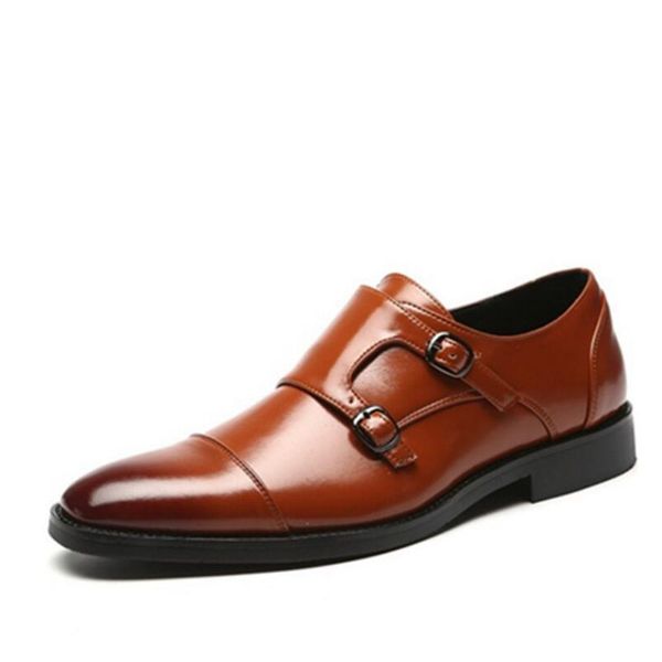 

dress shoes men's formal men monk oxford for wedding brand leather double buckles big size, Black