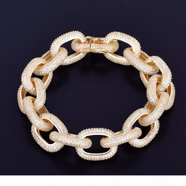 

2020 new 18mm chunky zircon round cuban link bracelet men's hip hop jewelry gold silver chain bangle, Black