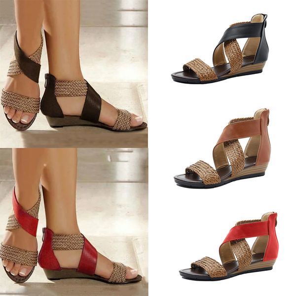 

sandals sale 2021 women woman rope wedges ladies zipper shoes summer open toe footwear female comfortable d30, Black