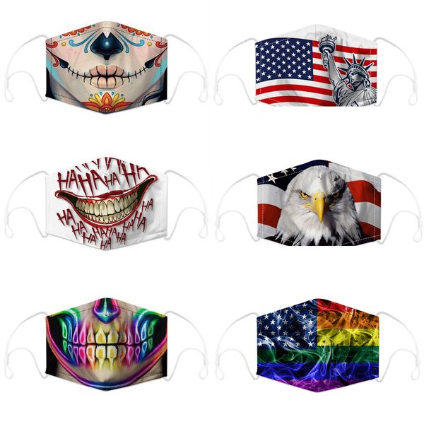 

skull and mask flag digital printing face mask with filter dust-proof pm2.5 washable masks adjustable earhook