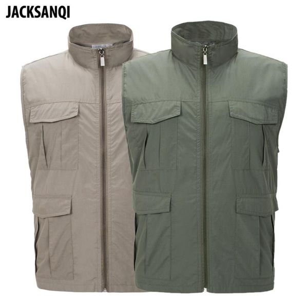 

outdoor t-shirts jacksanqi men's sports waistcoats quick dry vest male sleeveless pographer jacket hiking fishing camping coats ra291, Gray;blue