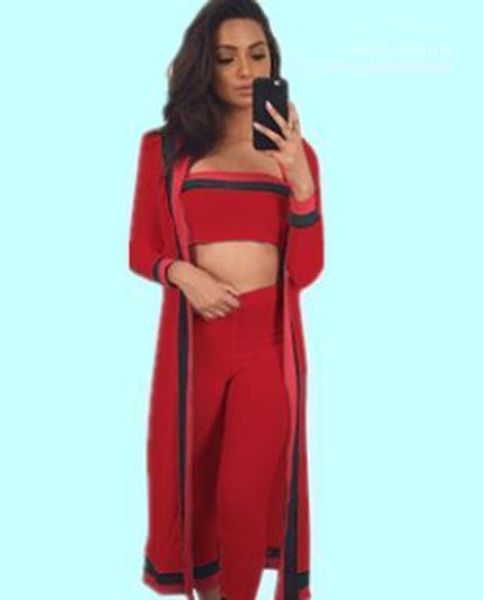 

pants clothing set outfits women fall autumn suits 3pcs spring cardigans strapless, Gray