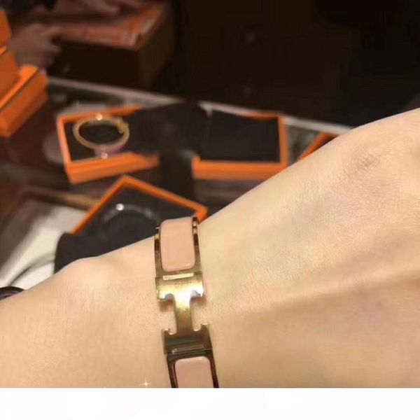 

designer jewelry luxury letter bracelet women rose gold charm enamel bracelets woman wide bangle, Black