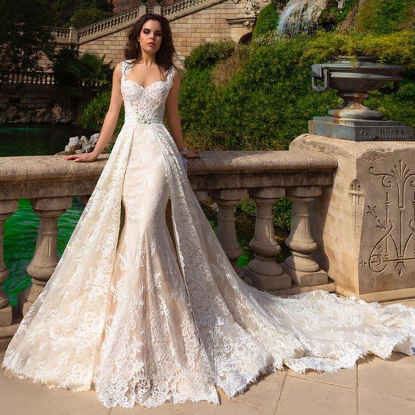 

robe de mariee 2020 new champagne mermaid wedding dresses with detachable train bridal gowns plus size wedding dress, White