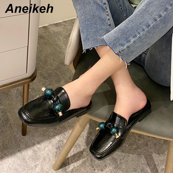 

aneikeh summer women shoes slingbacks flats pu slip-on casual string bead round toe black apricot size 35-40 fashion new 2020