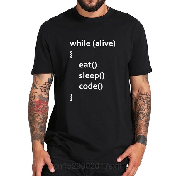 

while alive tshirt eat sleep code funny tee men programming joking t-shirt eu size