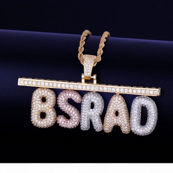 

stitching combination custom name small bubble letters necklaces pendants zircon hip hop jewelry with 24inch rope chain, Silver