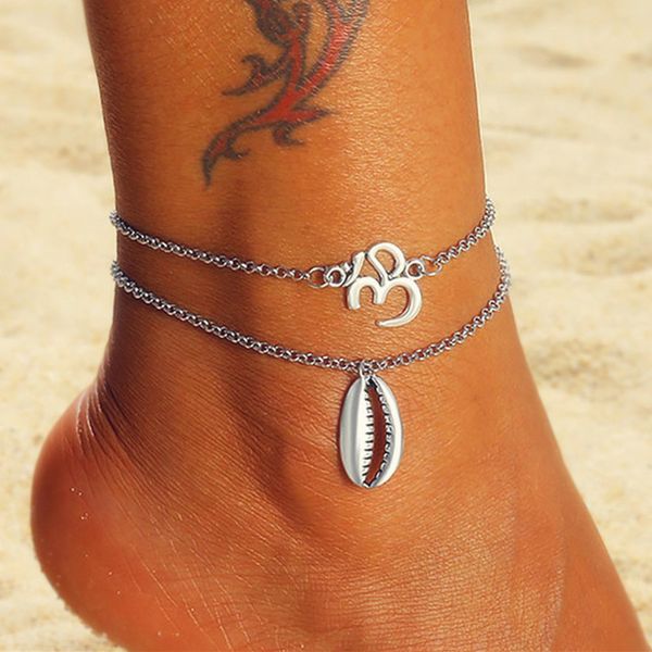 

vintage ankle chain om rune pendant anklet summer beach shell foot jewelry boho shell anklet bracelet for women leg chain, Red;blue