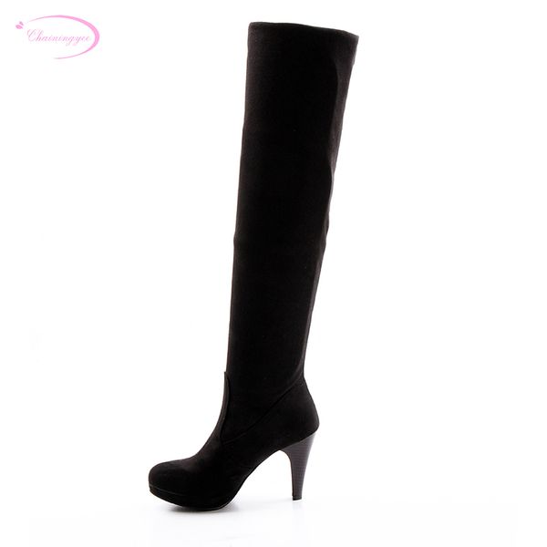 

chainingyee autumn over knee high boots nubuck round toe side zipper brown black grey red high heel warm riding women boots