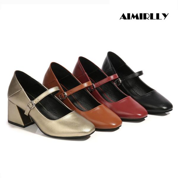 

women shoes square toe mid-heel pumps mary jane shoes elegant block heel buckle strap autumn female comfortable, Black