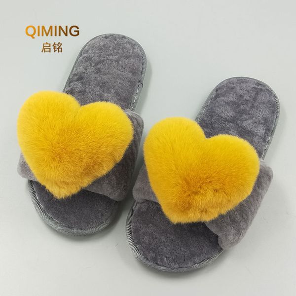 

new sheep shearing fur slides one home cotton women shoes woman thick warm winter soft bottom hair heart-shaped slippers, Black
