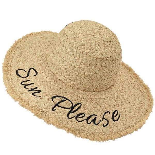 

wide brim hats handmade weave letter sun for women black ribbon lace up large straw hat outdoor beach summer caps, Blue;gray