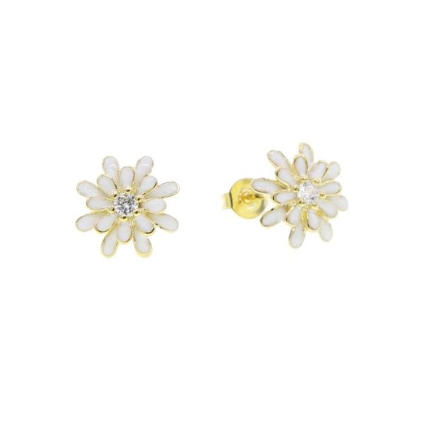 

new classic flower stud earrings simple white enamel &cz mum earring fashion jewelry women ear stud accessories drop, Golden;silver