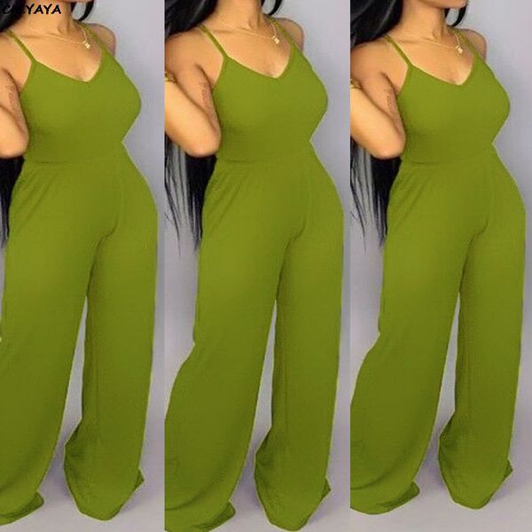

2020 spaghetti strap v neck sleeveless straight long jumpsuit open back fashion romper playsuit dress women's two piece pants, White
