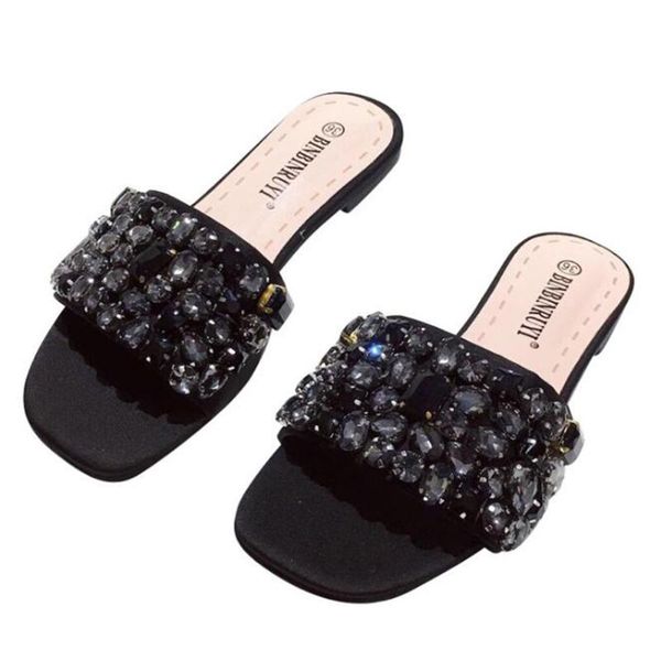 

bling women slides slippers outdoor flat sandals flip flop open toe rhinestone female fashion summer shoes women kl360, Black