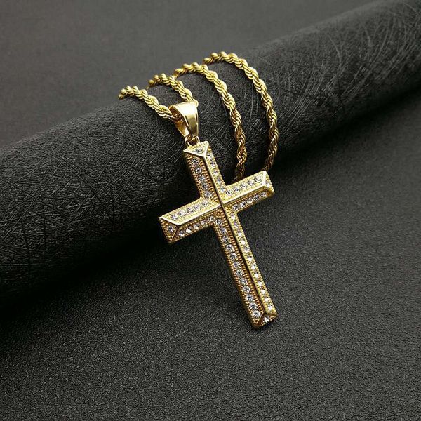 

womens cross necklace 316l stainless steel 60cm chain pendant cross gold color mens necklace for gift, Silver