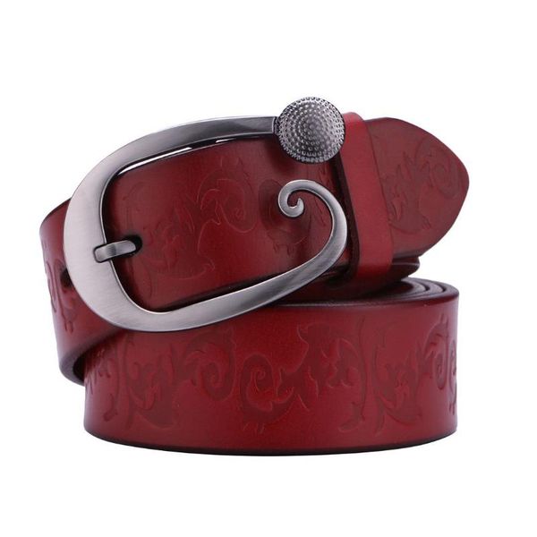 

women's first layer cowhide belt versatile beautifully embossed design belt decoration, Black;brown