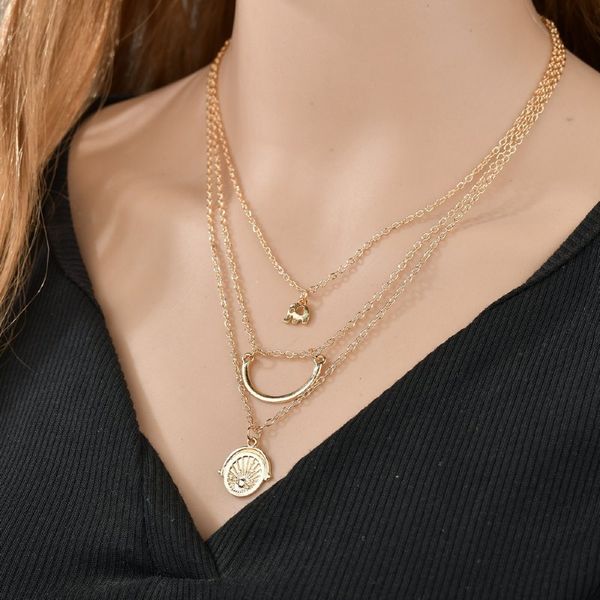 

богемный стиль моды личности слон серп планеты многослойное ожерелье женщина, Silver