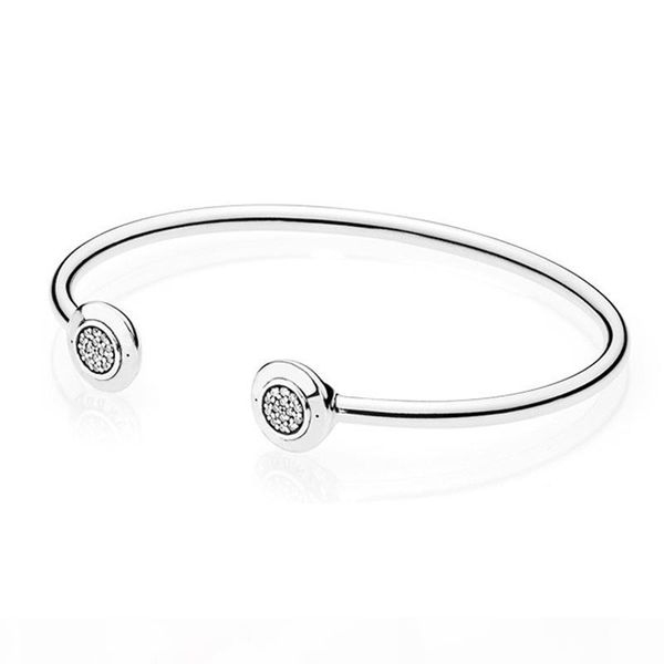 

new fashion cz diamond disc open bangle bracelet set original box set for pandora 925 sterling silver cuff bracelets for women, White