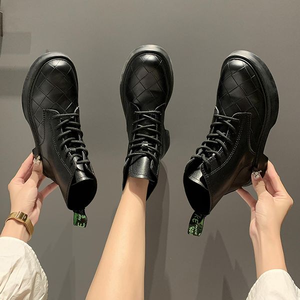 

rock shoes woman round toe women's boots autumn booties ladies luxury designer boots-women low heels booties mid calf, Black