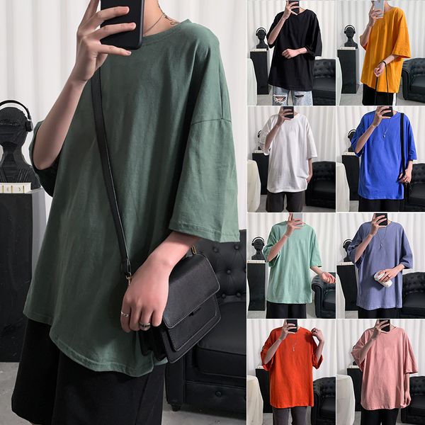 

summer hong kong style solid color short sleeve t-shirt men and womens cotton round neck trend new cotton jacket boys' half sleeve tide, White;black