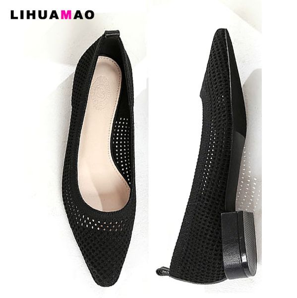 

lihuamao breathable mesh flat shoes for women loafers slip on pointed toe ladies dress shoes party work cute, Black