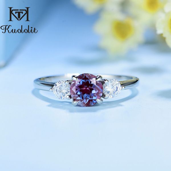 

kuololit natural alexandrite gemstone ring for women solid 925 sterling silver ring lab grown alexandrite color change stone t200905, Slivery;golden
