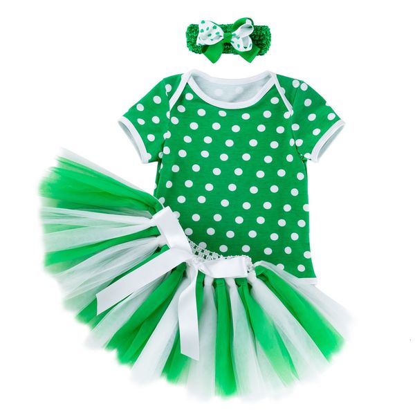 

clearance lovely baby girls 3 pcs toddler baby girls st. patrick's day short sleeve romper+skirt outfits set z0211, White