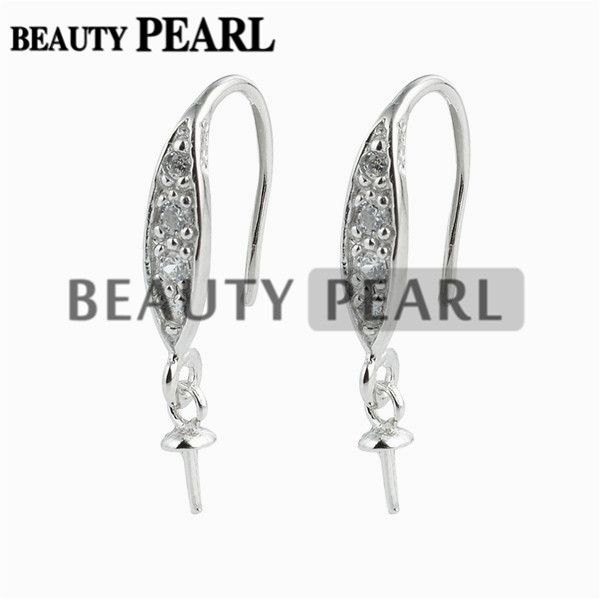 

hook earring findings 925 sterling silver clear cubic zirconia diy jewelry making earring mount 5 pairs, Slivery;crystal