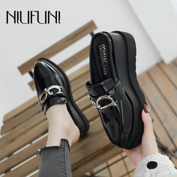 

niufuni mules shoes fashion pointed toe wedge women slippers platform woman sandals metal high heels casual shoes for women, Black