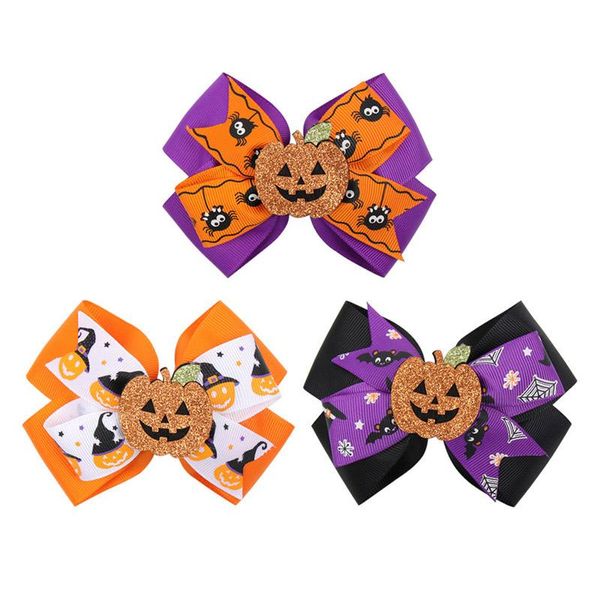 Pasadores de calabaza de Halloween de 4,5 pulgadas, pinzas para el pelo de dibujos animados para niños, cinta de lentejuelas, accesorios para el cabello para niñas