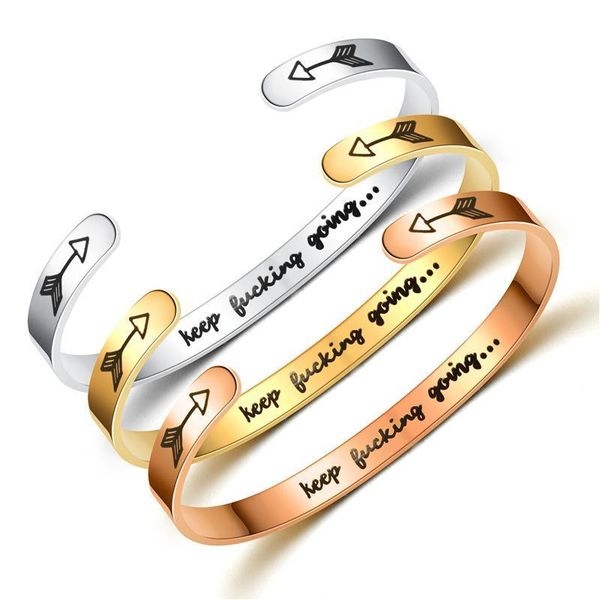 

Stainless Steel BanglesArrow Titanium Steel C-Shaped Inspiration Bracelet Letters Cuff Mantra Bracelet For Men Women Best Gifts