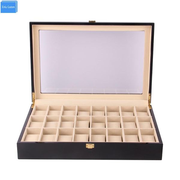

black/red wood holder 24 slots watches box organizer case storage dispaly, promotion exhibition jewelry watches boxes collect, Black;blue