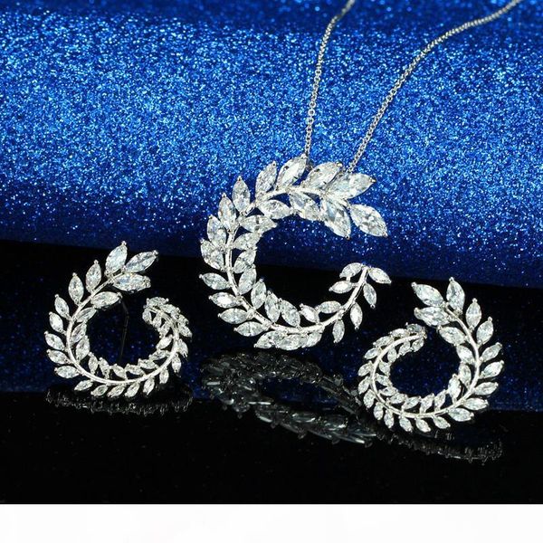

new trendy necklace & earrings clear cz crystal jewelry bridal accessories lady jewelry sets shiny party prom wedding necklace jewelry, Silver