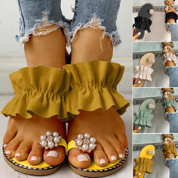 

women sandals summer slippers 2020 pineapple flat bohemian beach sandals women flip flops pearl sandalias mujer size 36-43 5.20, Black