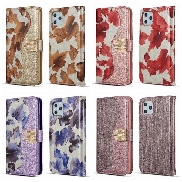 

cgjxsmaple leaf wallet leather case for iphone 11 pro max xs max xr x 8 7 case luxury glitter bling diamond sparkle card hybrid holder flip