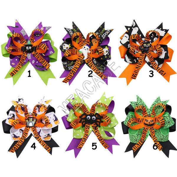 

girls hairbows hairpins halloween pumpkin spider pattern hair ties holder bows hair clips baby barrettes student party hair boutique d82003, Slivery;white
