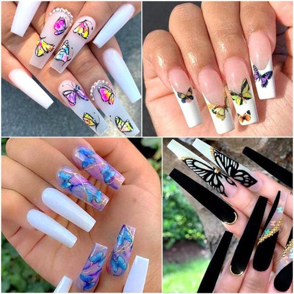 

30pcs 3d butterfly nail art stickers adhesive sliders colorful blue flowers nail transfer decals foils wraps decorations