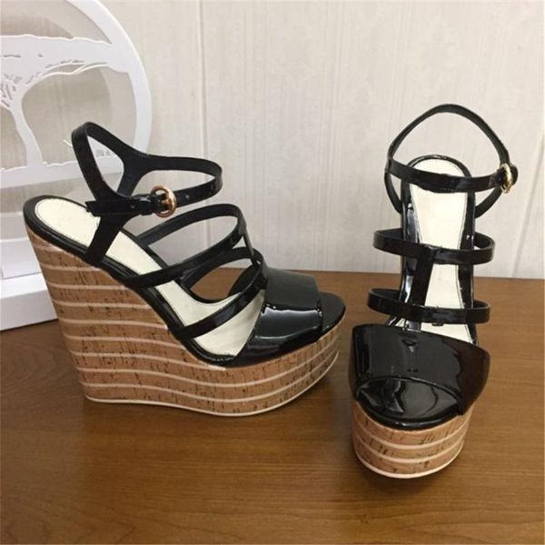 

junetxin sandals women wedges shoes pumps high heels sandals summer shoes genuine leather women's platform, Black