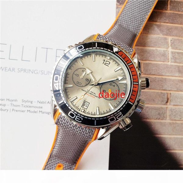 

chronograph quartz movement mens watches james 007 quality sea luxury planet ocean watch master designer master rubber strap watches, Slivery;brown