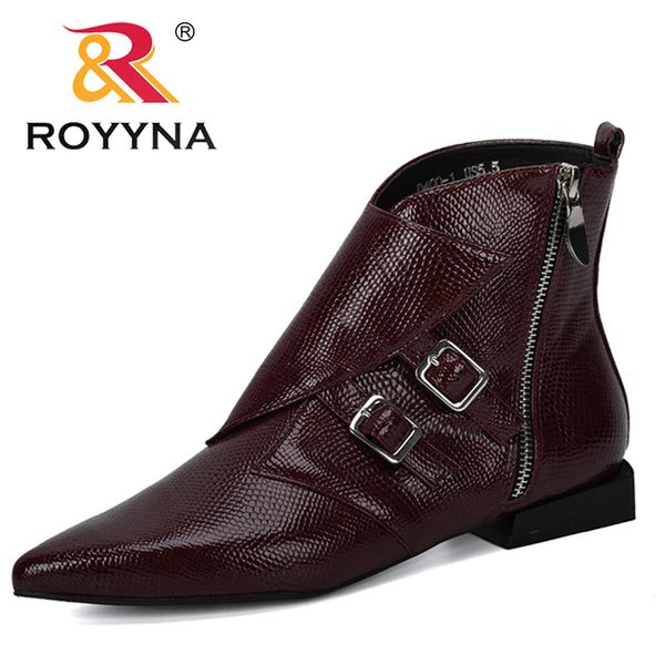 

royyna 2020 new designer spring autumn women boots zipper soild pointed toe low heel shoes leisure comfortable party boots woman, Black